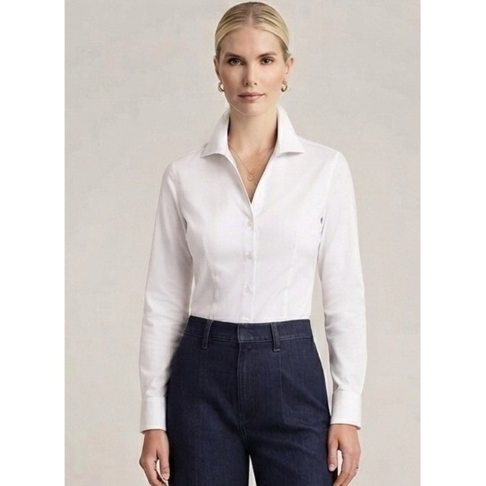 Impressions of California Button Down Shirt Women Large White Cotton Blouse EUC